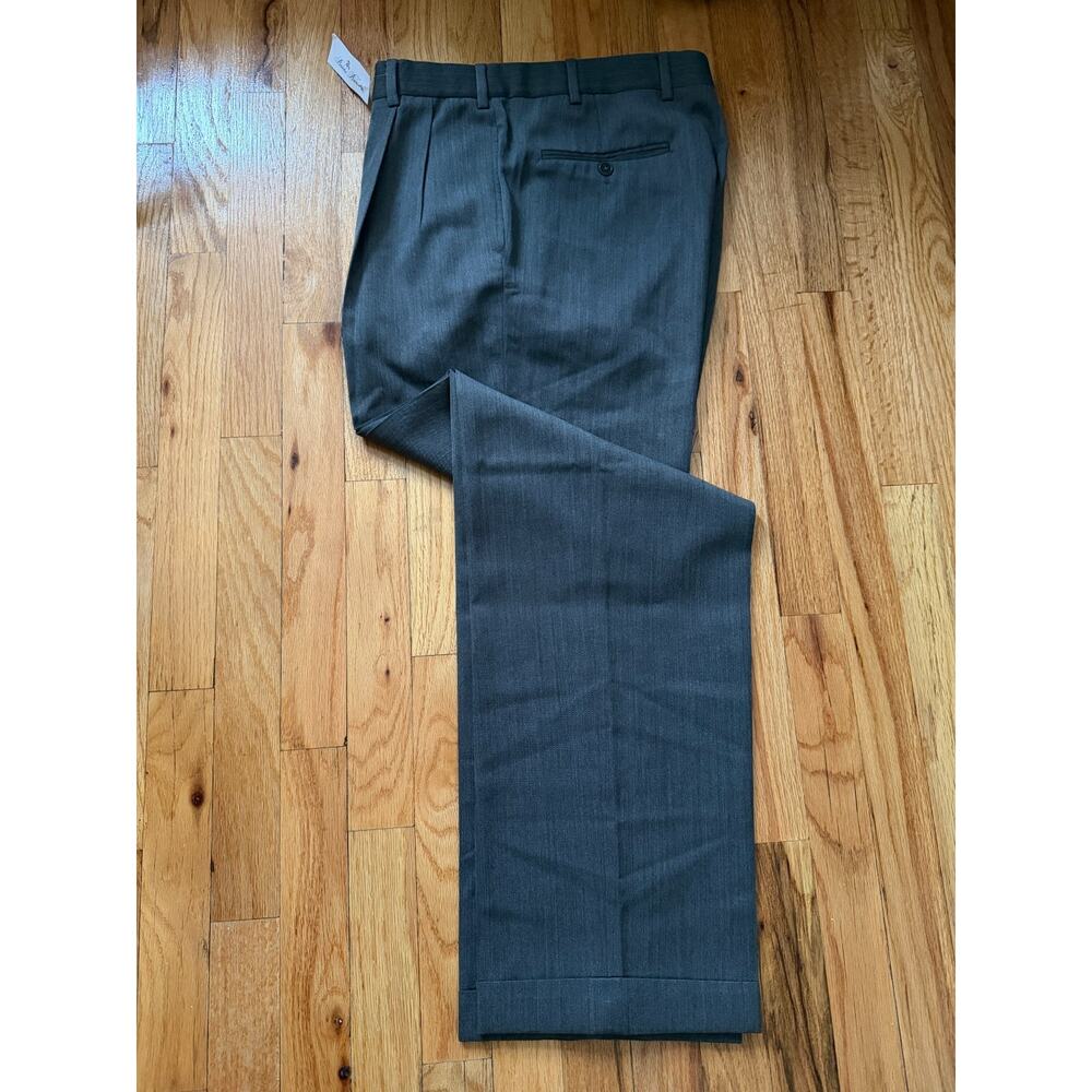 Brooks Brothers Trouser Pant Texture Gray 33x33 100% Wool Pleated Cuffed Vintage